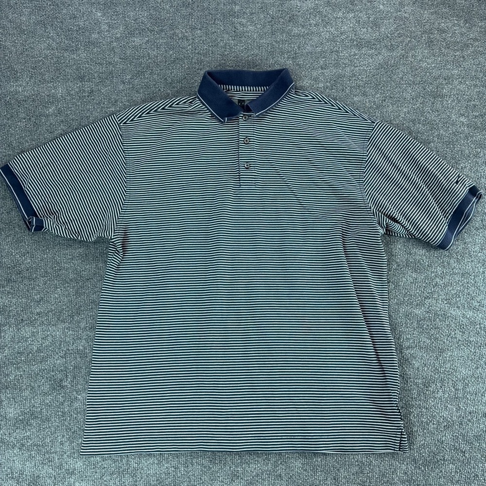 Nike Golf Mens XL Dri-FIT Polo Shirt Navy Blue White Striped Short Sleeve Logo
